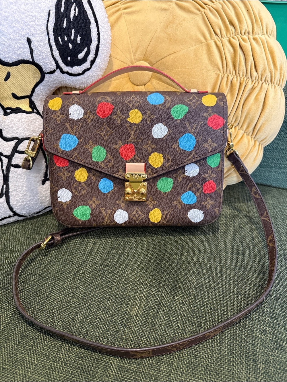 Louis Vuitton Brown Monogram Multicolor Polka Dot Pochette Crossbody Bag